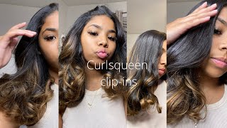 How To Install & Style Balayage Clip Ins On Black Natural Hair | Ft. Curlsqueen