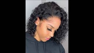 Malaysian Curly Lace Closure Human Hair Wigs Pre Plucked Short Curly Bob Wig For Black Women Deep