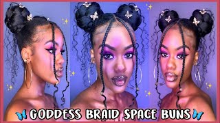 How To: Goddess Braid Space Buns  | Outre Braid Up Pre-Stretched Braiding Hair | Adaisha Miriam