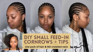 How To: Diy Small Feed-In Braids/Cornrows | Thin Braids Using 1 Pack Of Hair And No Crowded Neck!