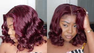 Wine Fine  Watch Me Install This Burgundy Loose Wave Bob Wig | Luvme