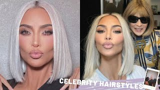 Kim Kardashian Shows Off Two Major Hair Trends - Platinum Blonde & Blunt Bob #Kimkardashian