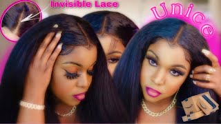 * Most Natural Texture * Kinky Straight Lace Wig Install | Unice Amazon