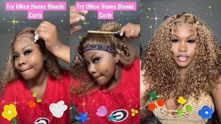 First Try Unice Honey Blonde Curly Fall In Love With  #Unice