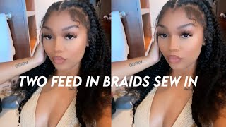 Two Feed Ins Half Sew In Tutorial  Ft Curlyme Hair