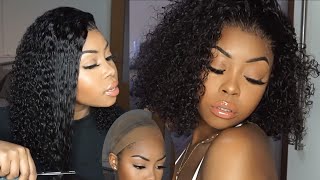 How To Slay My Curly Lace Front Wig Ft. Cutting It Into A Bob Style