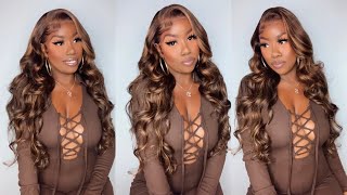 Layered Curls On A Chocolate  And Caramel Highlight Lace Front Wig| Tinashe Hair | The Tastemaker