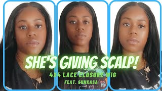 4X4 Brazilian Straight Lace Closure Wig | Giving Scalp Baby | Feat. Sunkasa