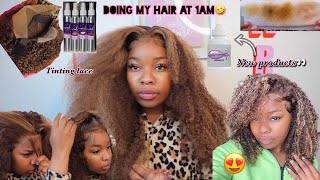 Installing My Frontal Wig At 1Am 4#30 Kinky Curly Unit  Ft. Eullair Hair