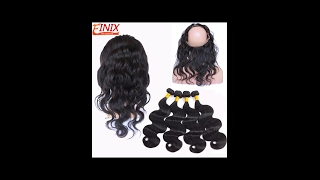 Finix Hair Aliexpress Peruvian Body Wave 360 Lace Frontal Closure + 3 Bundles