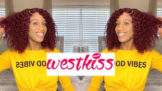 West Kiss Short And Curly Burgundy Wig | 5X5 Lace Closure Wig | Brittany Olivia