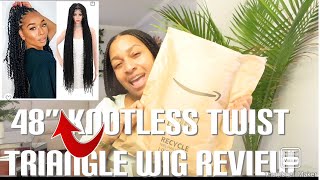 Synthetic Knotless Twist Triangle Braided Wig / Full Double Lace Front Review Black 48"(By Kaly