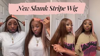 Call Coloer Wig Lover Brown +Pink Skunk Stripe Lace Frontal Wig Install On Brown Skin! #Ulahair