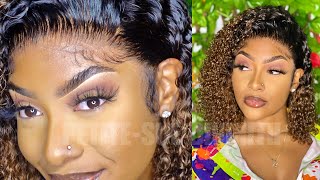 Upgraded Clean Hairline Lace Front Ombre Curly Bob! Ft. Bestlacewigs| Petite-Sue Divinitii
