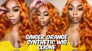 24 Inch Ginger Orange Synthetic Body Wave Lace Closure Wig | Clione Store Amazon | Lindsay Erin