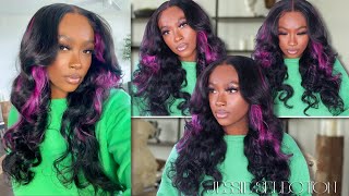 Voluminous Layered Pre-Highlighted Purple Wig Install+2 Hair Style Options |Jessie'S Selection