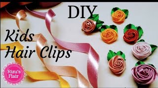 Diy Kids Hair Clips | Rolled Ribbon Rose | Tutorial |Satin Ribbon Craft |Kanzashi |#28
