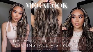 Beautiful Balayage Highlighted Wig | Transparent Lace Frontal Wig Install + Styling | Megalook Hair