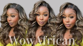 Easy Same Day Install! Perfect Color, Volume, Curl & Bounce! Wowafrican 13X6 Highlighted Blonde Wig