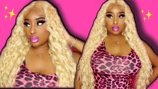 34" Long Curly Barbie Blonde Synthetic Lace Wig Install! Ft. @Ebonyline  | 2022 #Syntheticwigs