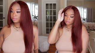Unice Hair | Perfect Fall Reddish Brown Klnky Straight Wig | Reinstall + Flat Ironed