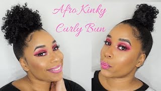 Afro Kinky Curly Faux Bun On  4C Hair Worn In 2 Styles! $9 99