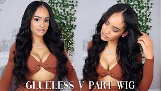 Natural Glueless Body Wave V Part Wig: No Leave-Out No Lace No Glue | Unice Hair