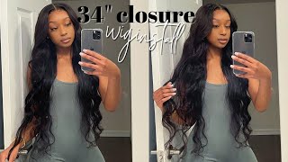 34'' Closure Wig Slay L Super Detail Wig Installation Tutorial  Ft Unice