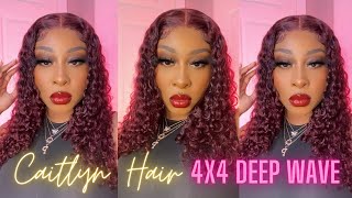 $171 4X4 Burgundy Deep Wave Wig Install & Review Ft. Caitlyn Hair | Amazon Hair Series