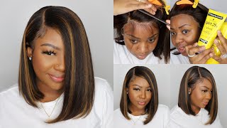13X6 Lace Front Wig, Swiss Lace, Straight Bob With Brown Streaks | Ft. Neflyon Wigs
