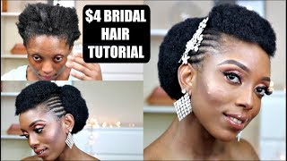 $4 Simple Natural 4C Bridal Faux Updo Tutorial On Short Hair