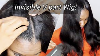 How To: Invisible V Part Wig Technique Looks Natural From The Scalp + Fake Silk Press | Julia Hair