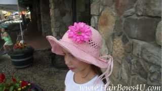Hot Pink Silk Gerbera Daisy Hair Bow Headband Accessory - Video Demo