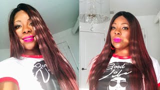 Mixed Crimson 4X4 Lace Frontal Wig || Janet Collection Human Hair Blend Princess Wig Taylor