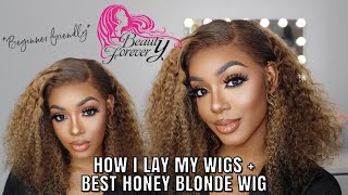 How I Lay My Wigs + Beauty Forever Honey Blonde Curly Wig | Beginner Friendly