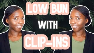 How To Sleek Low Bun Hairstyle (Side Part) With Clip In Hair Extensions On Natural Hair