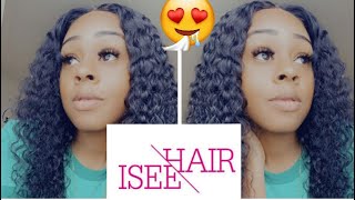Isee Hair Transparent Lace Front Human Hair Deep Water Wave 4X4 Lace Closure 150% Density/Amazon Wig