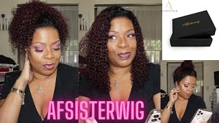 Burgundy 1B/99J Deep Part Curly Bob Lace Front Wig Ft Afsisterwig