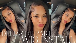 Deep Side Curved Part + Baby Hair | Best 15A Straight Wig Install  Ft. Ashimary Hair