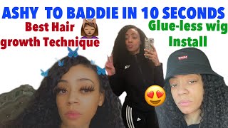 Easiest Glue-Less Curly V-Part Wig Install/ Minimum Leave Out / No Leave Out/ Grow Your Hair Fast