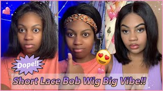 #Elfinhair Review Short Lace Bob Wig Install Naturally! Straight Bob Wig With 5X5 Hd Lace~