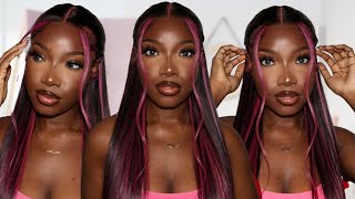 Trendy Pink Highlight Glueless Frontal Wig Install | Very Detailed | Ft. Megalook Hair