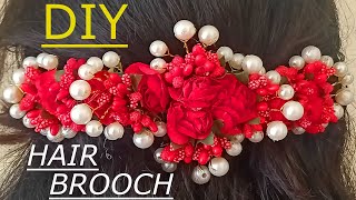 Diy Red Flower White Pearl Hair Brooch Gajra Juda Veni Navratri Jewelry Making Tutorial At Home