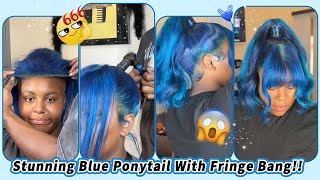 Another Amazing Look!! Dould Lace Frontal Ponytail Transformation | Blue Color Hairstyle #Elfinhair