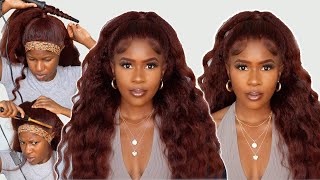 New!! Reddish Brown Kinky Straight Natural Hair Wig Install! Super Vibrant With No Dying!Unicehair