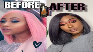 How To Dye Pink Uamazing Lace Bob To Black | Beginner Hair |