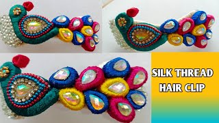 How To Make Silk Thread Peacock Hair Clip||For Silkthread Bangles||Quilling Paper