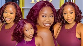 Slay A T-Part Lace Wig With Me | Beautiful Plum Colored Curly Bob | Luvmehair