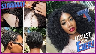 Slay The Easiest/Most Natural Closure Wig Ever! Hot Glue Gun Method | #Hergivenhair #Blackgirlmagic