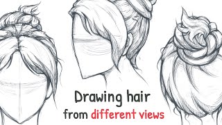 Drawing Hair From Different Views | Manga / Anime Easy Hairstyle Hair Bun Clip Studio Pencil Sketch
